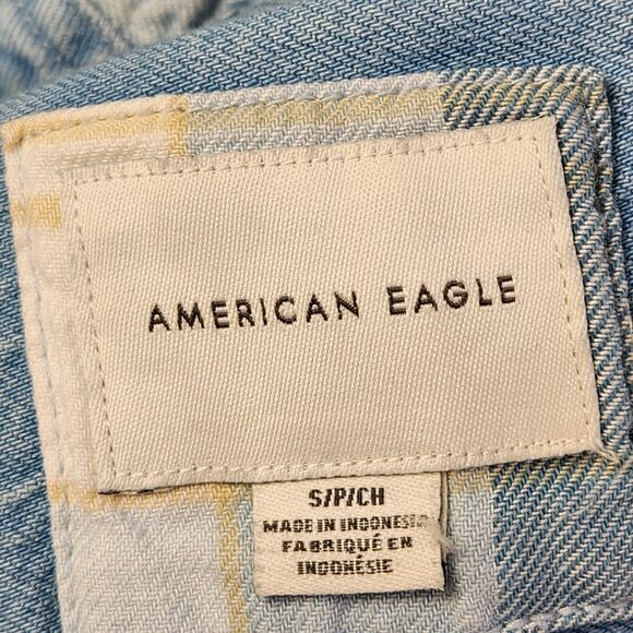 AEO American Eagle Denim Plaid Flannel Small - Picture 7 of 7